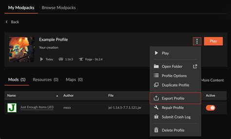 Click on the three dots, click profile options, then enable “Allow content management for this profile. . How to share modpacks on curseforge